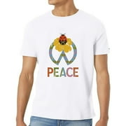 Mens Peace Love Ladybugs Retro T Shirt White Large