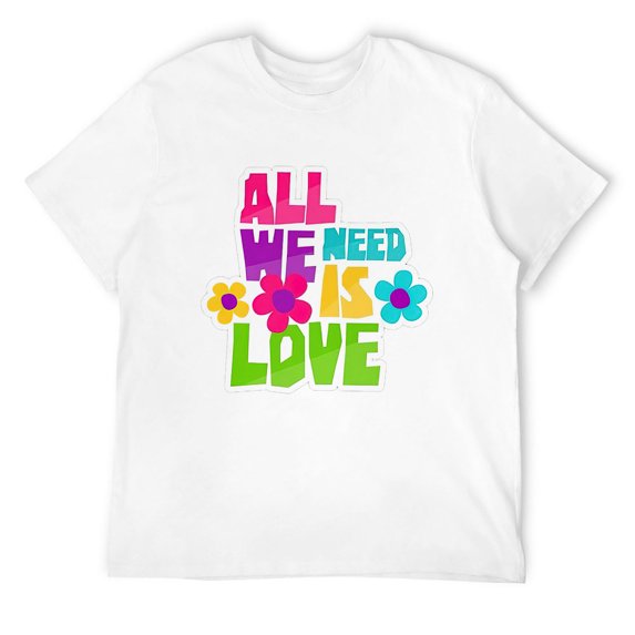 Mens Peace Love Shirt Floral Hippie Costume Tie Dye 60S 70S T-Shirt White Large