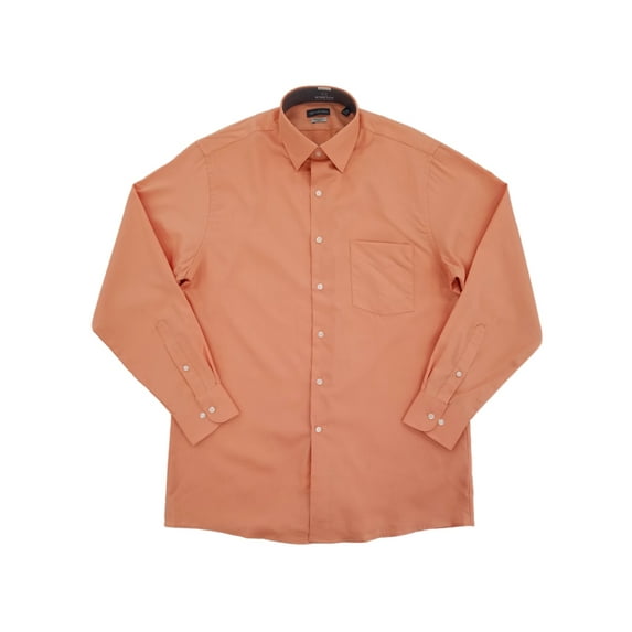 Mens Peach Salmon Stretch Lux Sateen Long Sleeve Dress Shirt 17 / 34-35