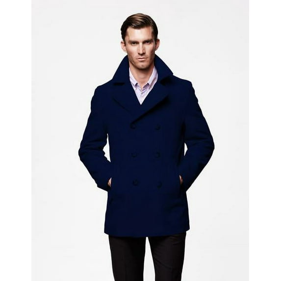 Mens Peacoat Wool Fabric Double Breasted Style Coat For Men