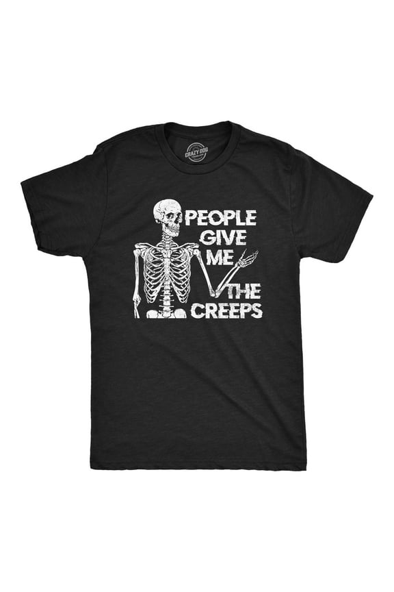 Mens People Give Me The Creeps Skeleton T Shirt Funny Halloween Scary Dead Introverted Joke Tee for Guys Graphic Tees