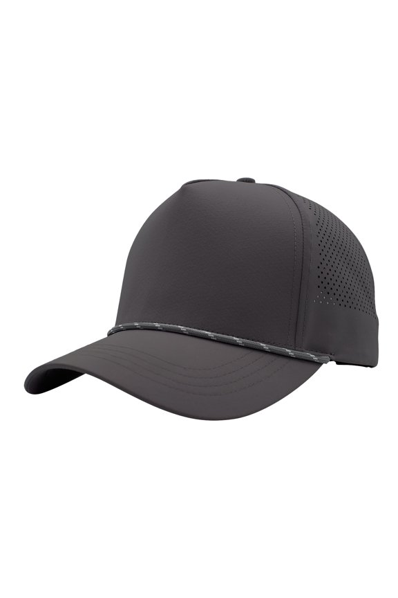 Mens Perforated Performance Cap with Rope Breathable Moisture-Wicking Water Repellent Hat, Charcoal
