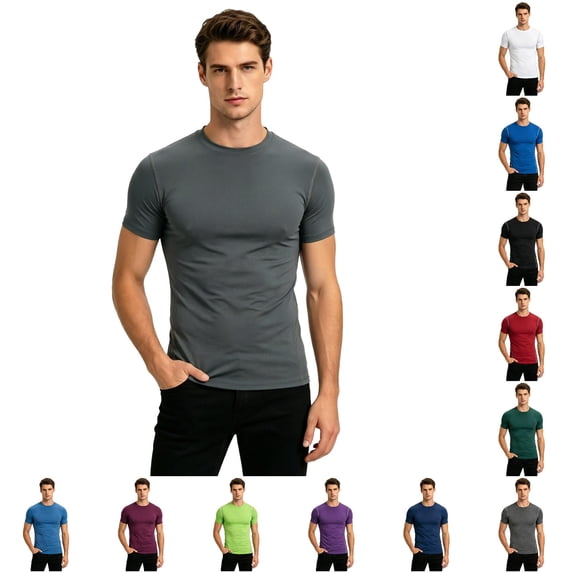Mens Performance Compression Workout Shirt for Wicking Athletic Top Gym Running Fitness Training Tee with Stretch and Breathable Mens Slim Fit T Shirts Pocket T Shirts for Men Men Tee Shirt, Size L