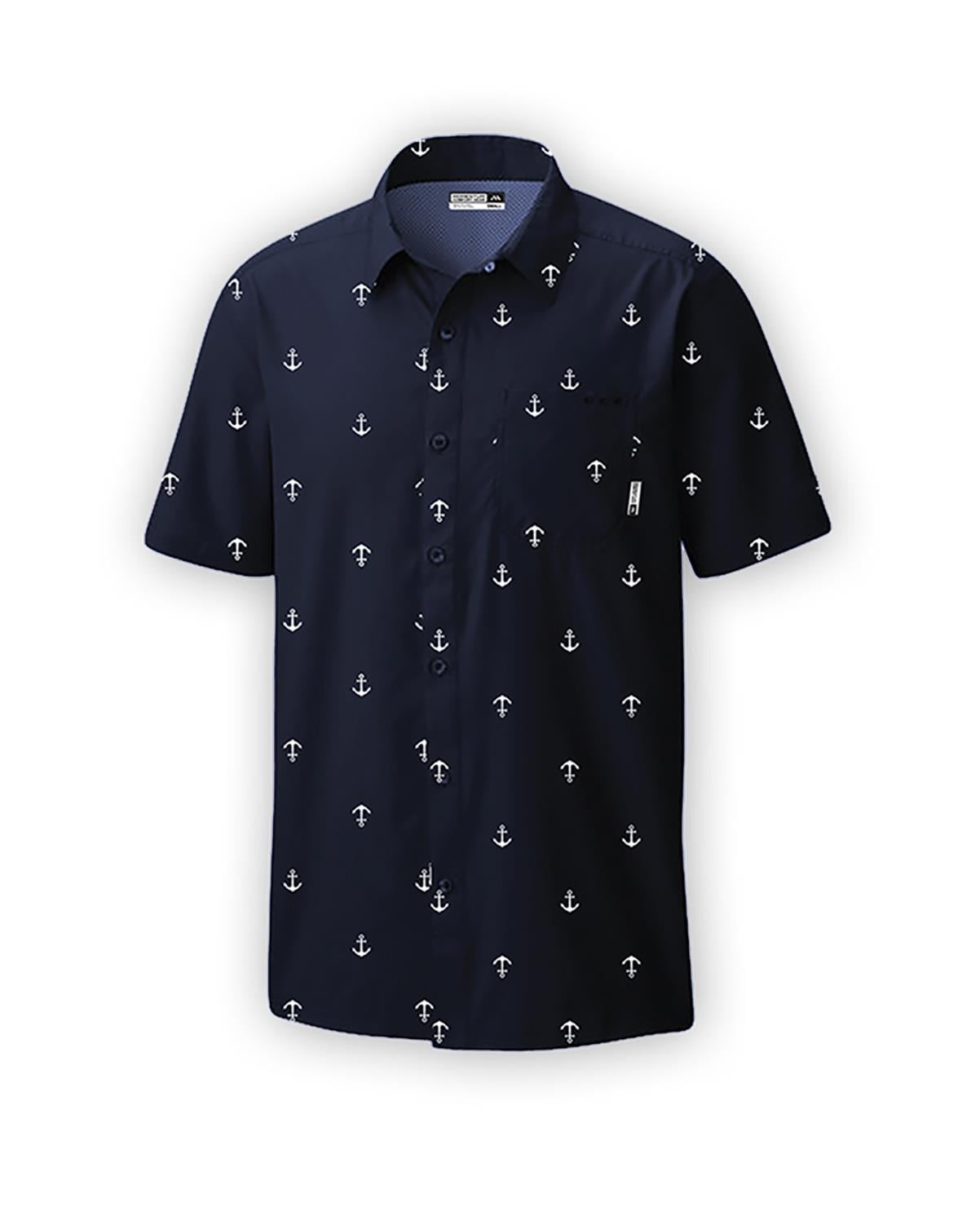 Mens Performance Short Sleeve Button Up Quick Dry Shirt 50+ UPF Fishing Shirt, Navy, Size XL