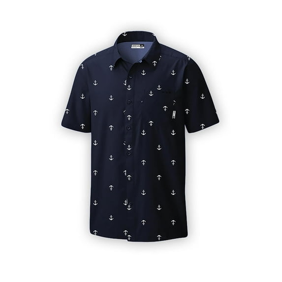 Mens Performance Short Sleeve Button Up Quick Dry Shirt 50+ UPF Fishing Shirt, Navy, Size: XL, Momentum Comfort Gear
