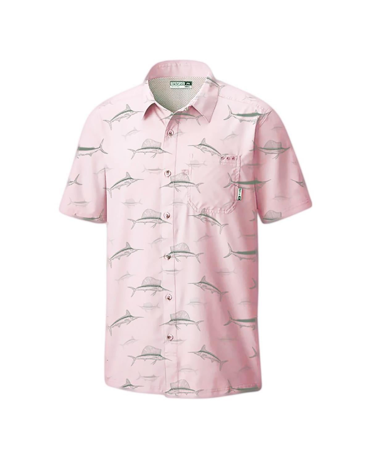 Mens Performance Short Sleeve Button Up Quick Dry Shirt 50+ UPF Fishing  Shirt, Soft Pink, Size: L, Momentum Comfort Gear 