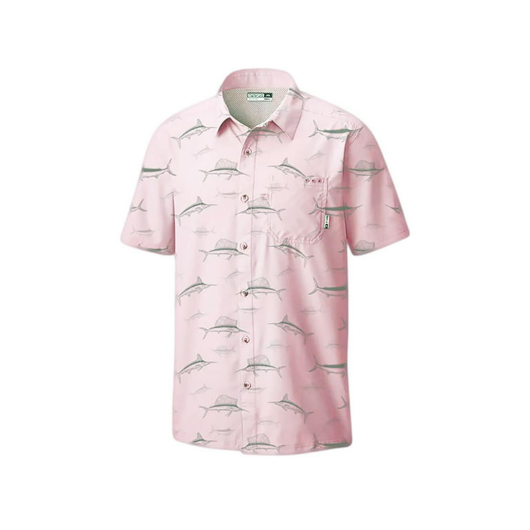 Mens Performance Short Sleeve Button Up Quick Dry Shirt 50+ UPF Fishing  Shirt, Soft Pink, Size: XL, Momentum Comfort Gear 