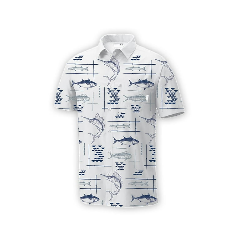 Mens Performance Short Sleeve Button Up Quick Dry Shirt 50+ UPF Fishing  Shirt, White, Size: L, Momentum Comfort Gear
