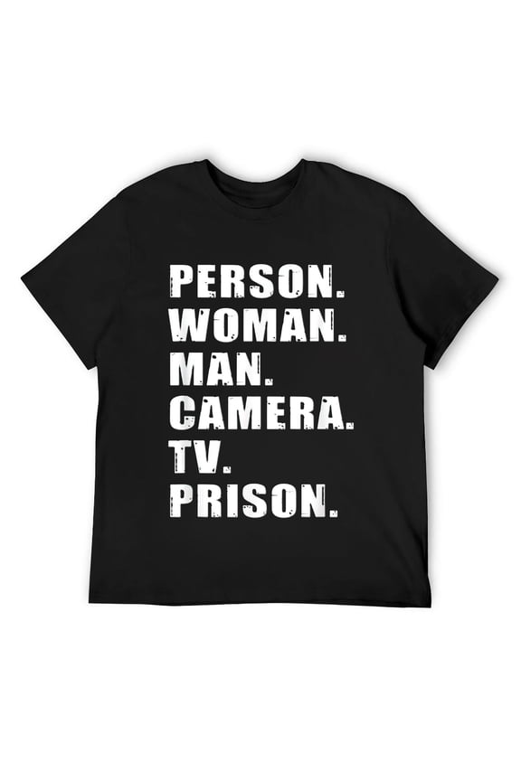 Mens Person Woman Man Camera TV Prison T-Shirt Black S