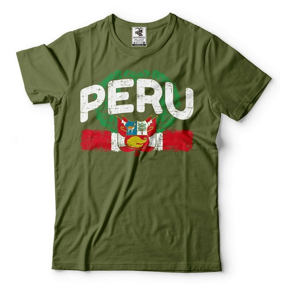Mens Peru Shirt Peru Patriotic Flag Tee Peru National Shirt Peru Unisex Tee Peruvian Gifts (4X-Large Military Green)