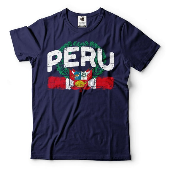 Mens Peru Shirt Peru Patriotic Flag Tee Peru National Shirt Peru Unisex Tee Peruvian Gifts (Medium Navy Blue)