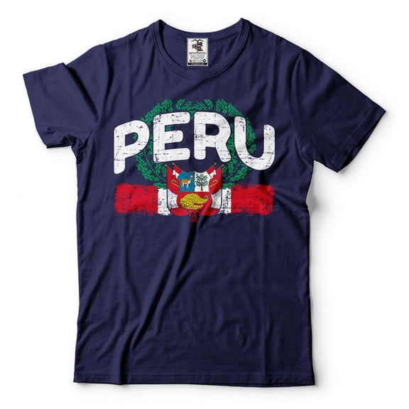 Mens Peru Shirt Peru Patriotic Flag Tee Peru National Shirt Peru Unisex Tee Peruvian Gifts (Small Navy Blue)