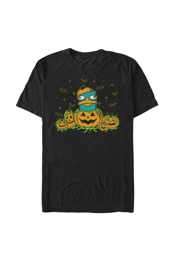 Mens Phineas and Ferb Perry the Platypus Pumpkin Green Goo T Shirt