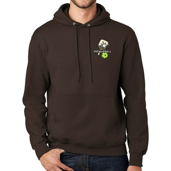 Mens PickleBall Hooded Hoodie Sweatshirt, Large Dark Chocolate Brown