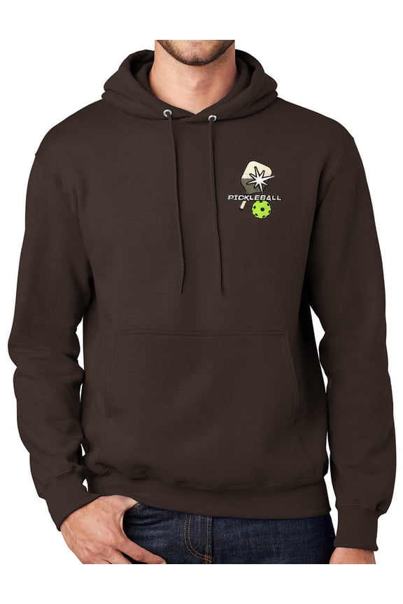 Mens PickleBall Hooded Hoodie Sweatshirt, Large Dark Chocolate Brown