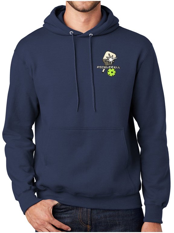 Mens PickleBall Hooded Hoodie Sweatshirt, Medium Navy Blue