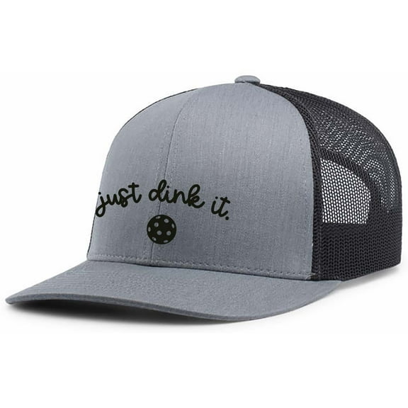 Mens Pickleball Hat Funny Just Dink It Mesh Back Trucker Hat Baseball Cap-Heather Grey/Black