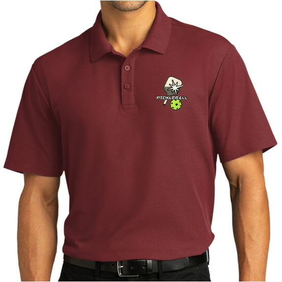 Mens Pickleball Patch Short Sleeve Polo Shirt, 3XL Burgundy