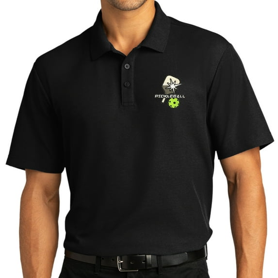 Mens Pickleball Patch Short Sleeve Polo Shirt, 3XL Deep Black