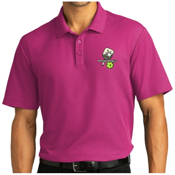 Mens Pickleball Patch Short Sleeve Polo Shirt, 3XL Wildberry