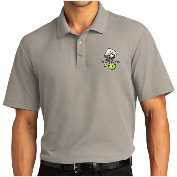 Mens Pickleball Patch Short Sleeve Polo Shirt, Extra-Small Gusty Gray