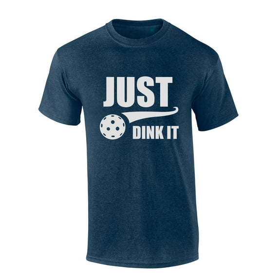Mens Pickleball Tshirt Just Dink It Swoosh Pickleball Short Sleeve T-shirt-Heather Navy-small