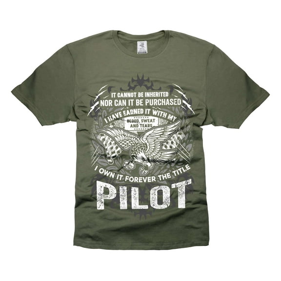 Mens Pilot T-shirt Pilot Patriotic T-Shirt Pilot Title Inherited Shirt Pilot Birthday Christmas Tee (Medium Military Green)