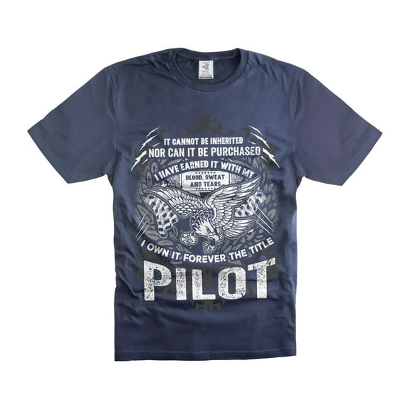 Mens Pilot T-shirt Pilot Patriotic T-Shirt Pilot Title Inherited Shirt Pilot Birthday Christmas Tee (X-Large Navy Blue)