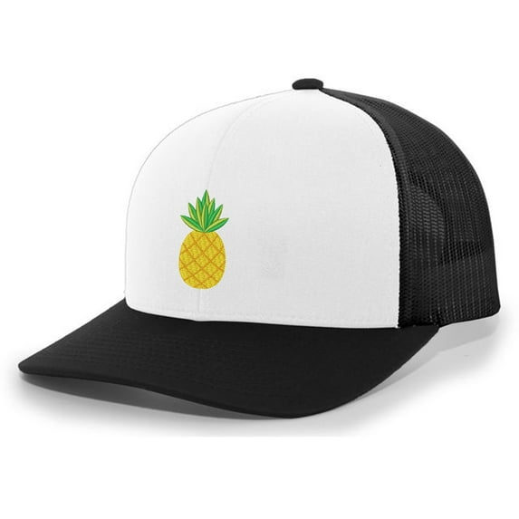 Mens Pineapple Embroidered Mesh Back Trucker Hat Cap-White/Black/Black