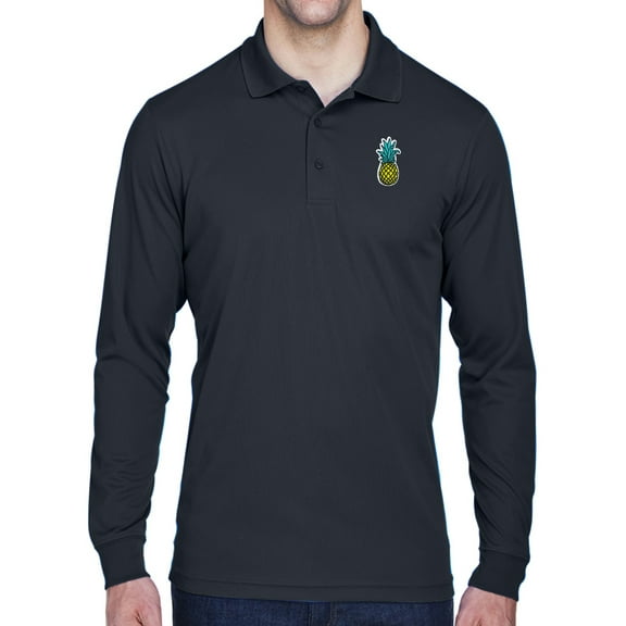 Mens Pineapple Patch Long Sleeve Polo Shirt - Carbon, Large