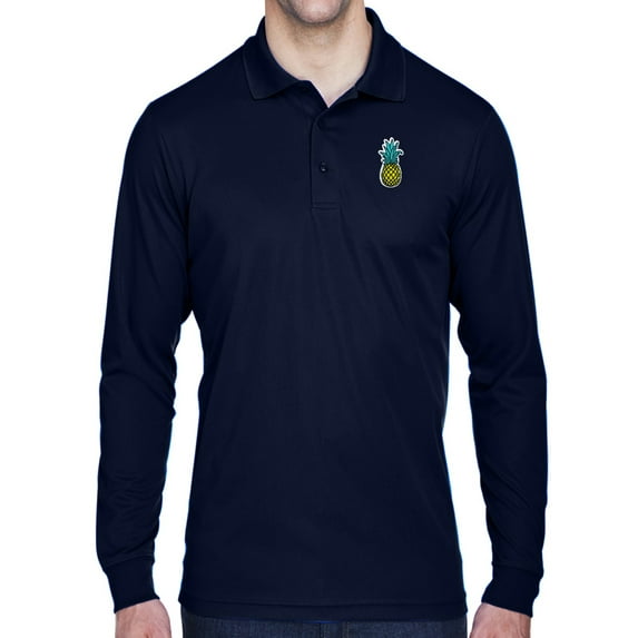 Mens Pineapple Patch Long Sleeve Polo Shirt - Navy, Small