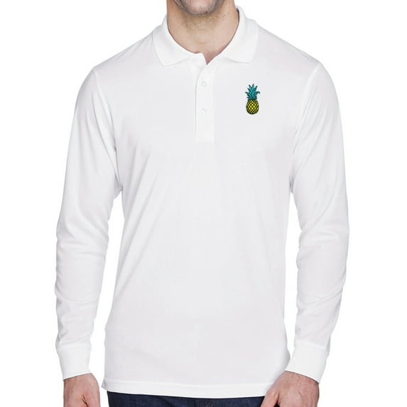 Mens Pineapple Patch Long Sleeve Polo Shirt - White, 3XL