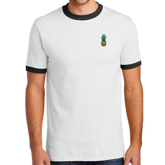 Mens Pineapple Tropical Patch 100% Cotton Ringer Tee Shirt, 3XL White/Black