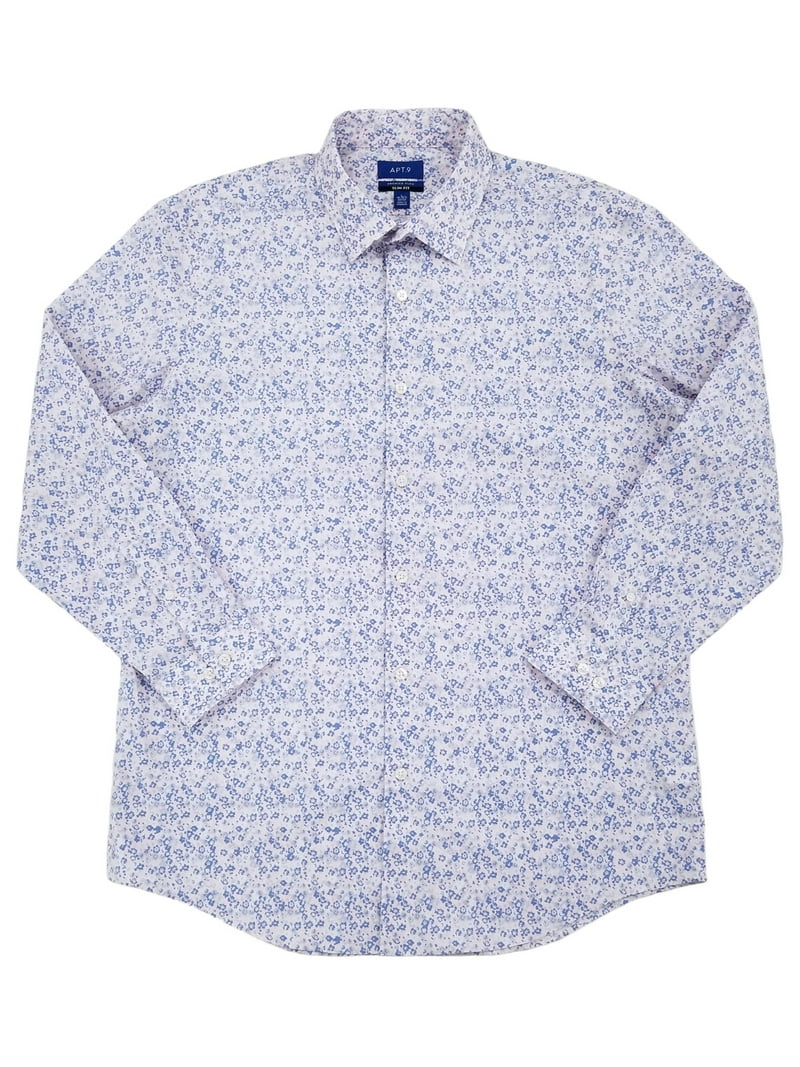 Apt. 9 Mens Pink & Blue Floral Premier Flex Slim Fit Long Sleeve Dress Shirt L 36/37, Men's, Size: Large 36/37