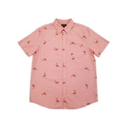 Mens Pink Flamingo Print Short Sleeve Button-Down Shirt Large