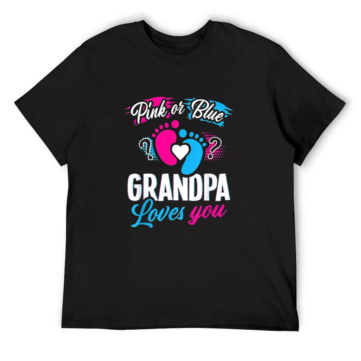 Mens Pink Or Blue Grandpa Loves You T Shirt Gender Reveal Baby T-Shirt Black Small