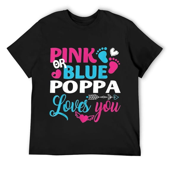 Mens Pink Or Blue Poppa Loves You Gender Reveal Grandpa Gift T-Shirt Black