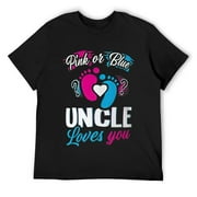 Mens Pink Or Blue Uncle Loves You Baby Gender Reveal Party Gift T-Shirt Black Small