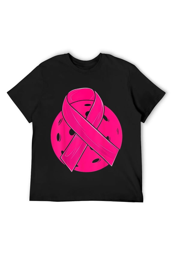 Mens Pink Ribbon Breast Cancer Awareness Pickleball T-Shirt Black M