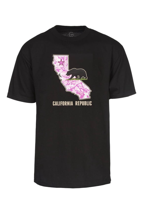 Mens Pink Star Men's California Republic Bear Short-Sleeve T-Shirt - Black - Large