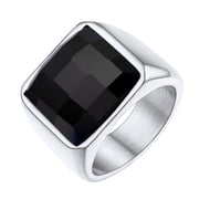 FindChic Mens Wedding Bands Cocktail Ring Stainless Steel Black Gemstone Thumb Ring for Him Husband Valentine's Christmas Jewelry Gift Size 7-14（Box）