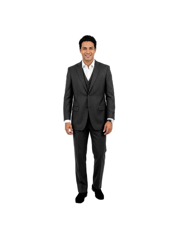 Mens Pinstripe 3 Piece Suit Set Modern Fit, Notch Lapel
