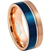 JEWELRY AVALANCHE Mens Pipe Cut Tungsten Wedding Ring Blue & Rose Gold IP Plated Tungsten Carbide Anniversary Band - #878s10