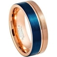 thumbnail image 1 of Mens Pipe Cut Tungsten Wedding Ring Blue & Rose Gold IP Plated Tungsten Carbide Anniversary Band - #878s12.5, 1 of 4