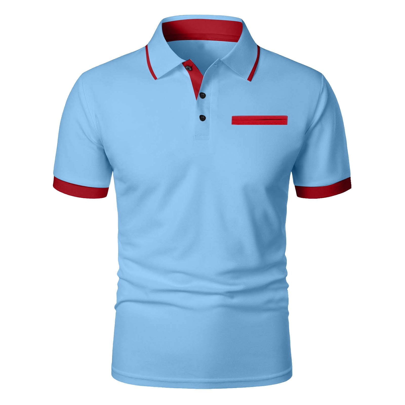 Mens Pique Polo Shirt Casual With False Pockets On The Chest Roll Neck ...