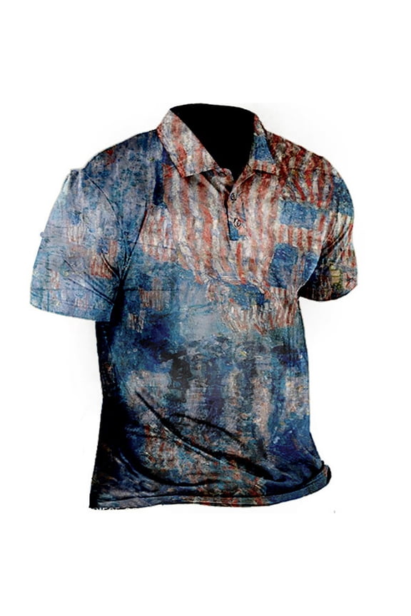 Mens Pique Polo Shirt Patriotic Performance Independence Day American Flag Classic Fit Men'S Clothing