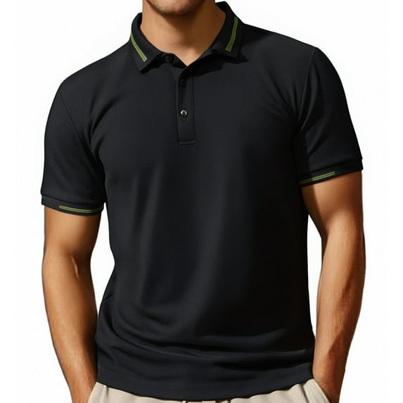 Mens Pique Polo Shirt Solid Color Business Casual Loose Trend Lapel Short Sleeved Men'S Clothing