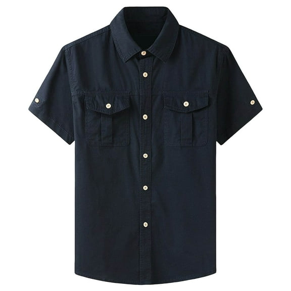 Mens Pique Shirts Cargo Short Sleeves Retro Wearable Loose Mens Graphic T-Shirts,Blue,L