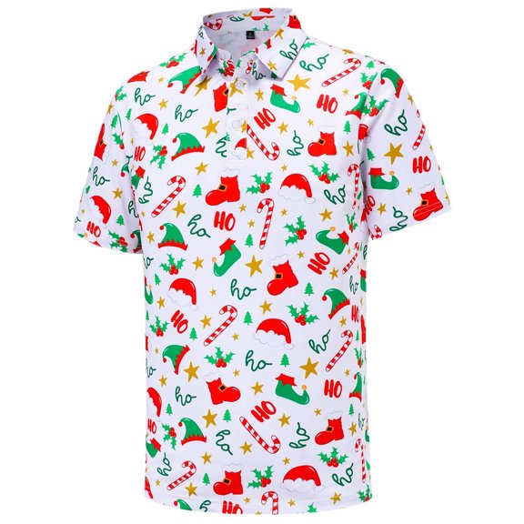 Mens Pique Shirts Christmas Funny Performance Wicking Athletic Short Sleeve Mens Knit Polo,White,M