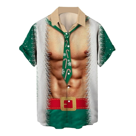 Mens Pique Shirts Christmas Santa Claus Pattern Button Down Fashion Short Sleeve Lapel Mens Knit Polo,Mint Green,2XL